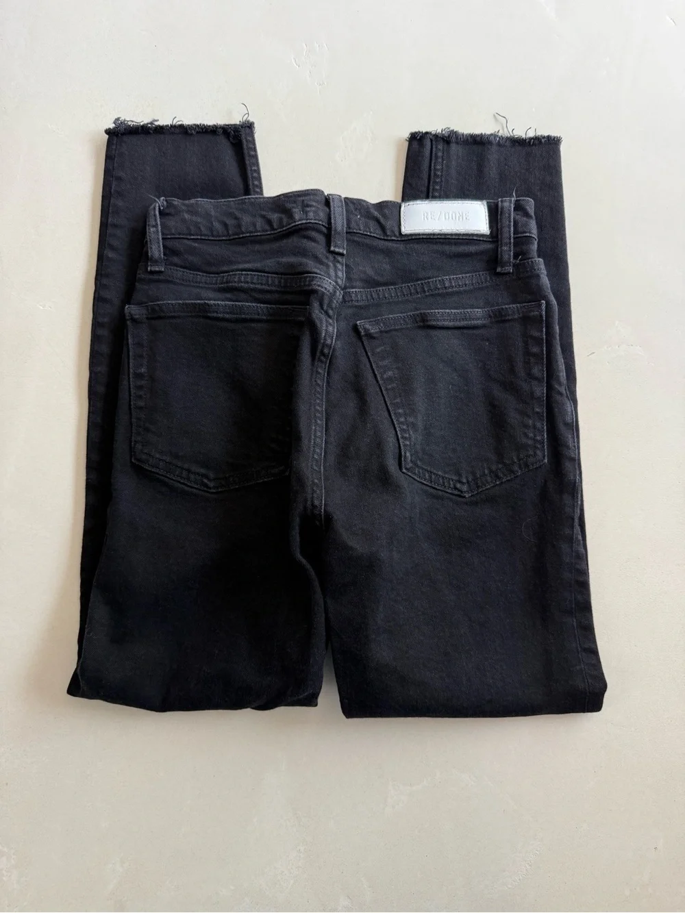 Re/Done Black High Rise Button Fly Skinny Ankle Cropped Jeans 26